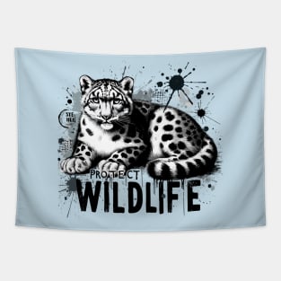 Grunge Snow Leopard - Protect Wildlife Tapestry