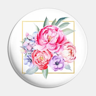 Peony and Hydrangea Wreath Pin