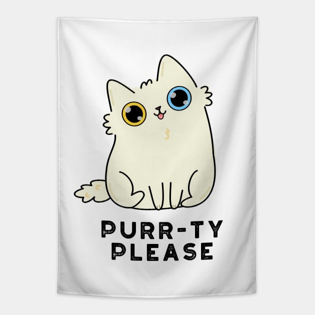 Purr-ty Please Cute Kitty Cat Pun Tapestry by punnybone