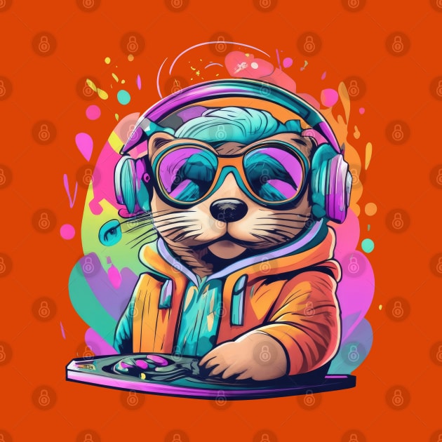 Otter DJ colourful 90s design by Sara-Design2