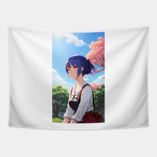 Anime Girl With Blue Hair 01 Tapestry