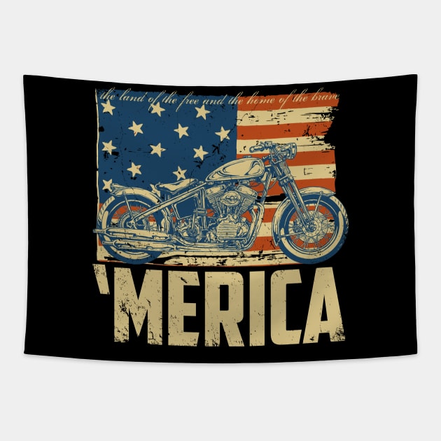 Biker shirt 'Merica American flag with motorcycle Tapestry by TBA Design