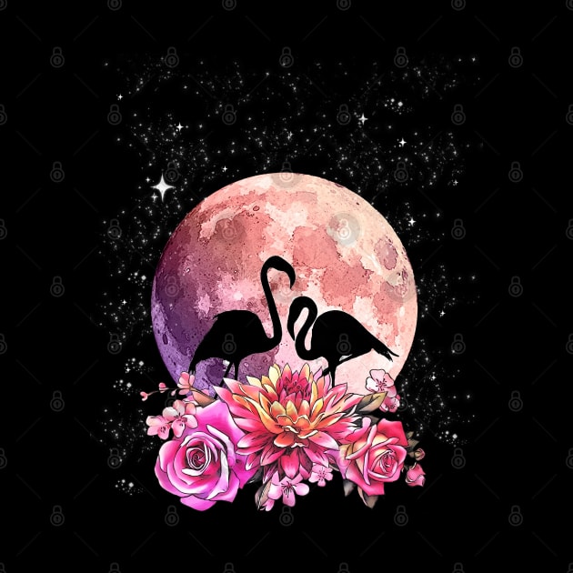 Flamingo shades pink Moon and flowers by Collagedream