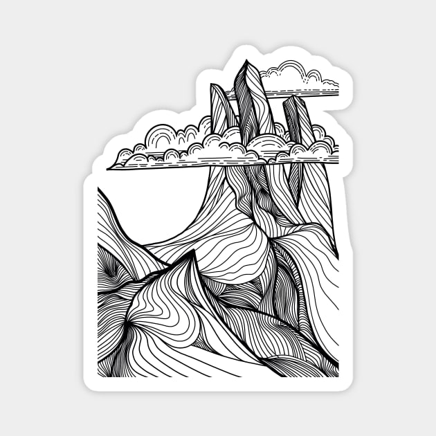 Mountain landscape and sky view line illustration Magnet by 9georgeDoodle