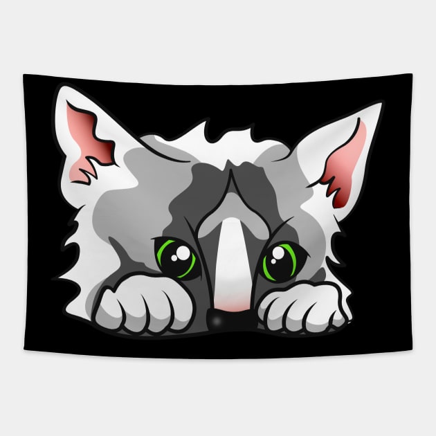 Cute Cat Lurking Funny Kitten Tapestry by Foxxy Merch