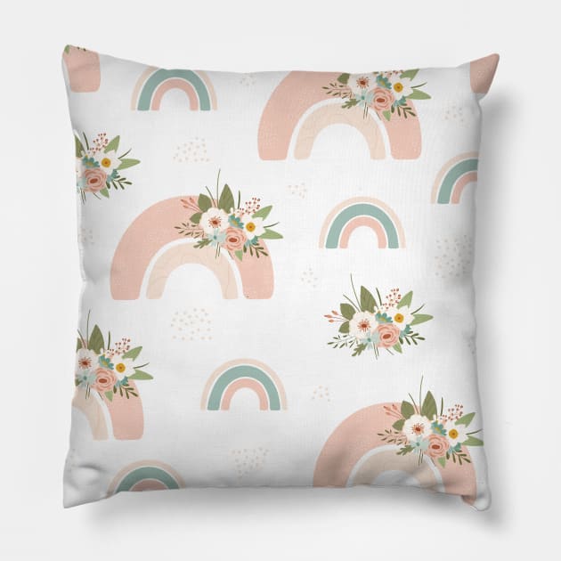 Boho Rainbow Hippie Pattern Design Flowers Pillow by queensandkings