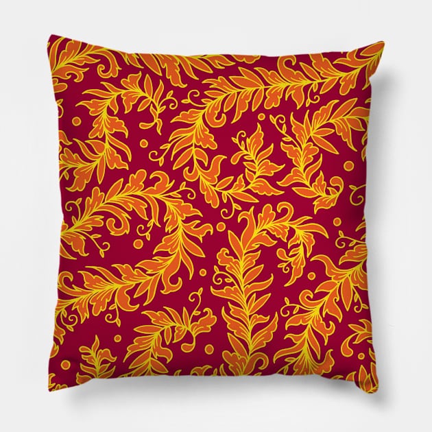 Lacy Leaves Red and Orange Palette Pillow by HLeslie Design