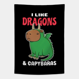 I Like Dragons and Capybaras Cartoon Tapestry