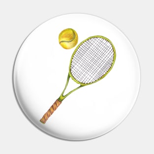 Tennis racket with tennis ball. color pencil Pin