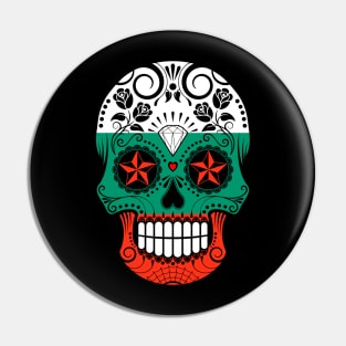 Bulgarian Flag Sugar Skull with Roses Pin