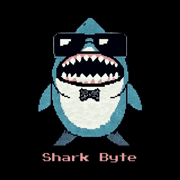 Shark Byte Shirt | 8-Bit Retro Gamer Tee | Unique Shark Pun Apparel by Indigo Lake