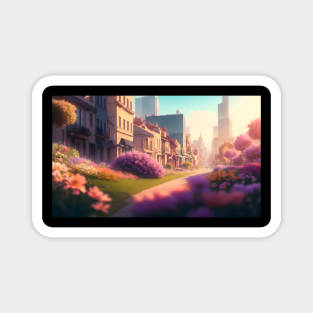 City street with beautiful flowers Magnet