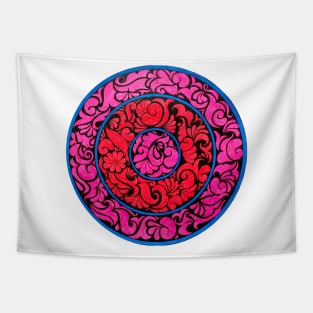 Handmade red, pink and blue mandala drawing Tapestry