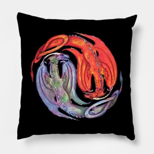 Dragon Reptile Monster Beast Yin Yang Blue Red Animals Beasts Monsters Dragons Pillow