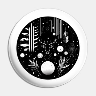 Black and White Abstract Geometric Deer Pin