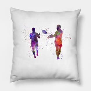 Rugby player in watercolor Pillow