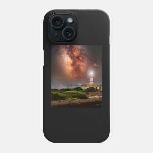 Lighthouse on the edge of Mallorca island with a magnificent Milky Way view Phone Case