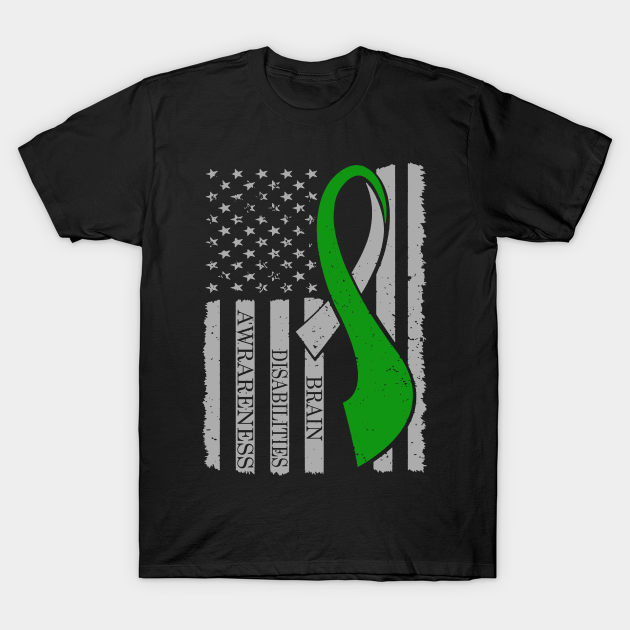 Brain Disabilities Awareness Ribbon American Flag - In This Family We ...