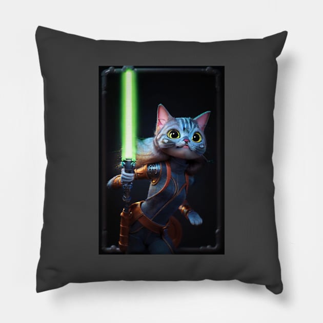 Fun Cat Print ~ AI Art ~ Fantasy Cat ~ Sci-fi Cat ~ Cats with Lightsabers Pillow by catsnlightsabres