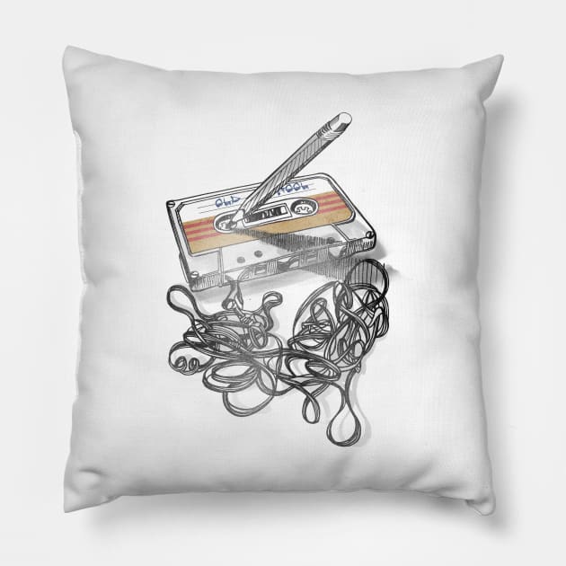 Broken radio tape Pillow by Josephsfunhouse