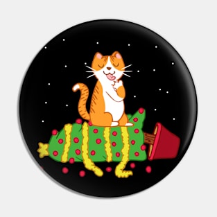 red cat knocked the christmas tree Pin