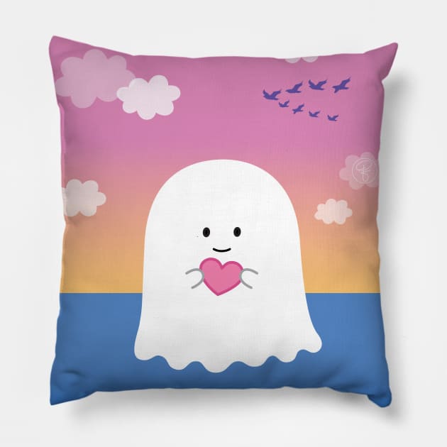 Gordie the Ghost (sunset) | by queenie's cards Pillow by queenie's cards