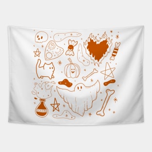 witchy ink pattern for halloween - orange Tapestry