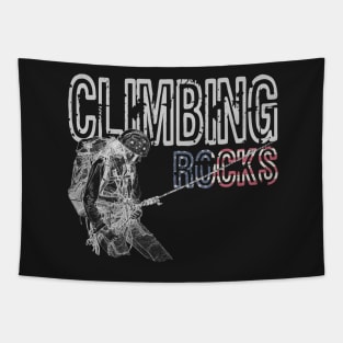 A Women Climbing Rocks Tapestry