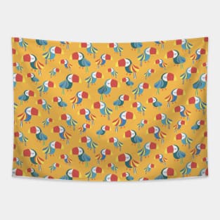 Toucans on a yellow background. Tropical bird pattern. Tapestry