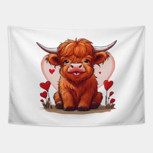 Highland Cow Valentine Day, Baby Highland Cow Farm Animal Tapestry