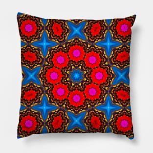 Mandala Design in Bright Blue, Pink, Orange, Brown, Green, and Yellow Pillow