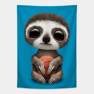 Baby Sloth Playing With Basketball Tapestry