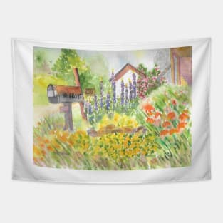 Robert Frost Homestead with June Lupins Tapestry