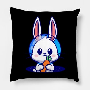 Cute Astronaut Rabbit Holding Carrot In Space Cartoon Pillow