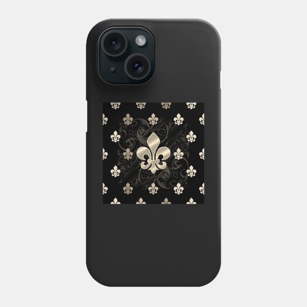 Fleur de Lys-Black & Gold Phone Case by SSSowers