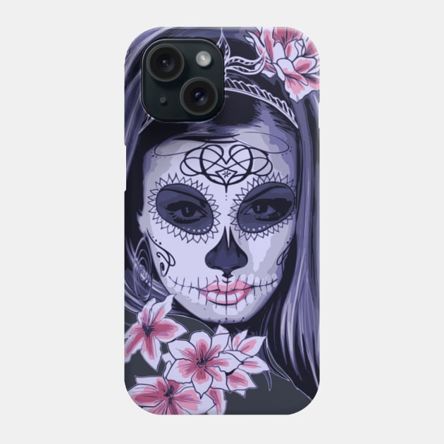 Skull Of A Pretty Flowers Lady Phone Case by EDDArt