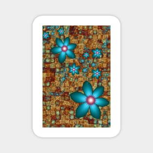 Turquoise Fractal Flowers Magnet