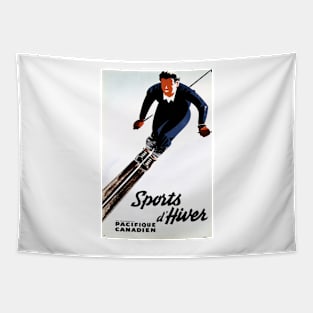 WINTER SPORTS Sports d' Hiver Skiing Holidays Vintage French Travel Tapestry