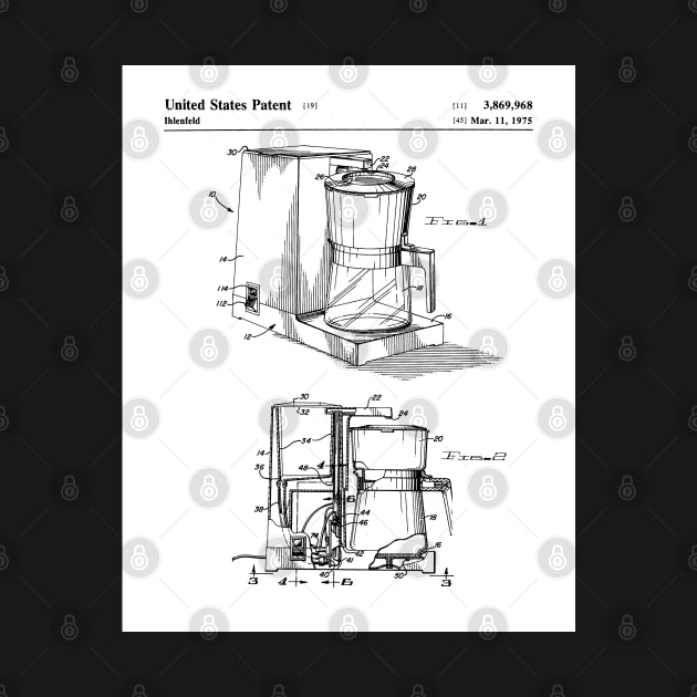 Coffee Maker Patent - Coffee Lover Kitchen Cafe Decor Art - White by patentpress