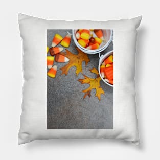 Candy corn and autumn Pillow