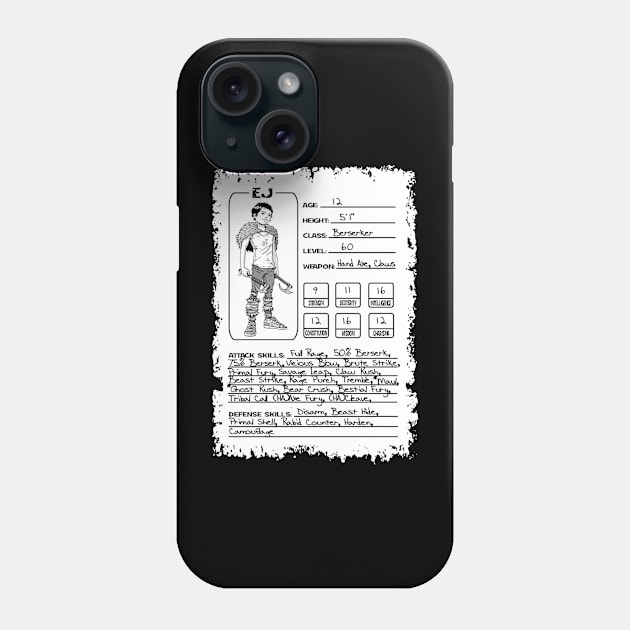 EJ's Character Sheet Phone Case by Brie House Publishing