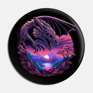 Retrowave Japanese Mythology Dragon Pin