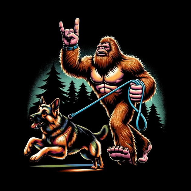 Bigfoot Walking German Shepherd Glory Tee Triumph for Dog Admirers by Kevin Jones Art