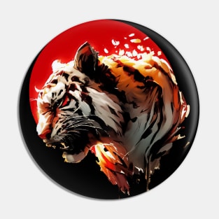 Abstract Tiger portrait on Red Sun Pin