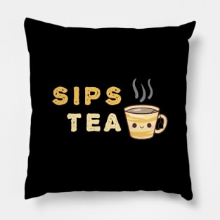 Sips Tea & Just Be Happy Amazing Art Of Cup With Smile Face Pillow