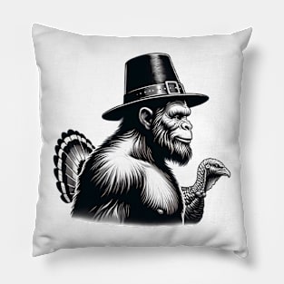 Funny Bigfoot Thanksgiving Pilgrim, Sasquatch Sci-Fi Pillow