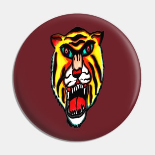 Psychadelic Fierce Tiger Head Design Tattoo Pin