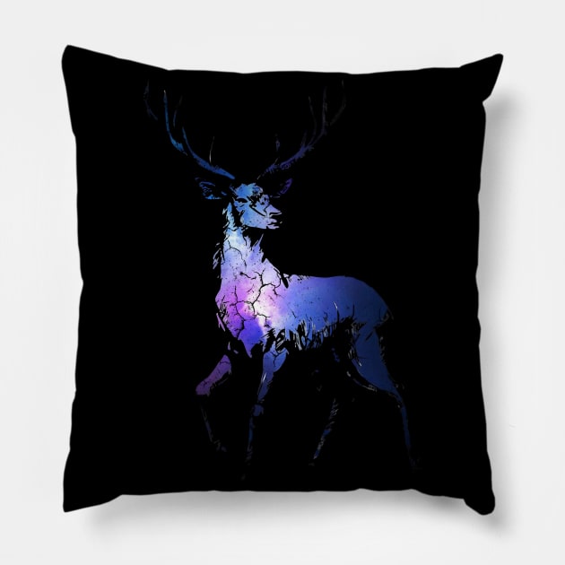 BLUE DEER IN THE NIGHT Pillow by Vikinoko Micro Photography