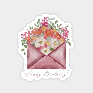 Colorful Floral Envelope Happy Birthday Greeting Card Magnet