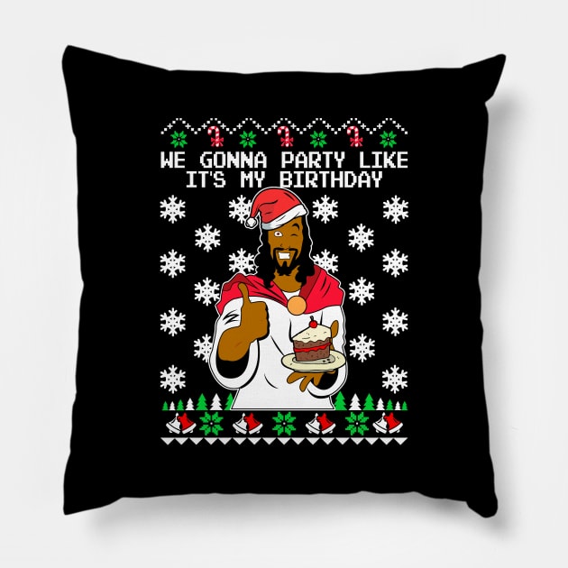 Black Jesus Ugly Christmas Pillow by KsuAnn